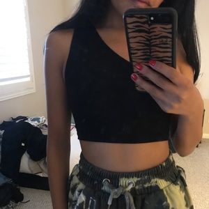 Emma and Sam black one shoulder mesh crop